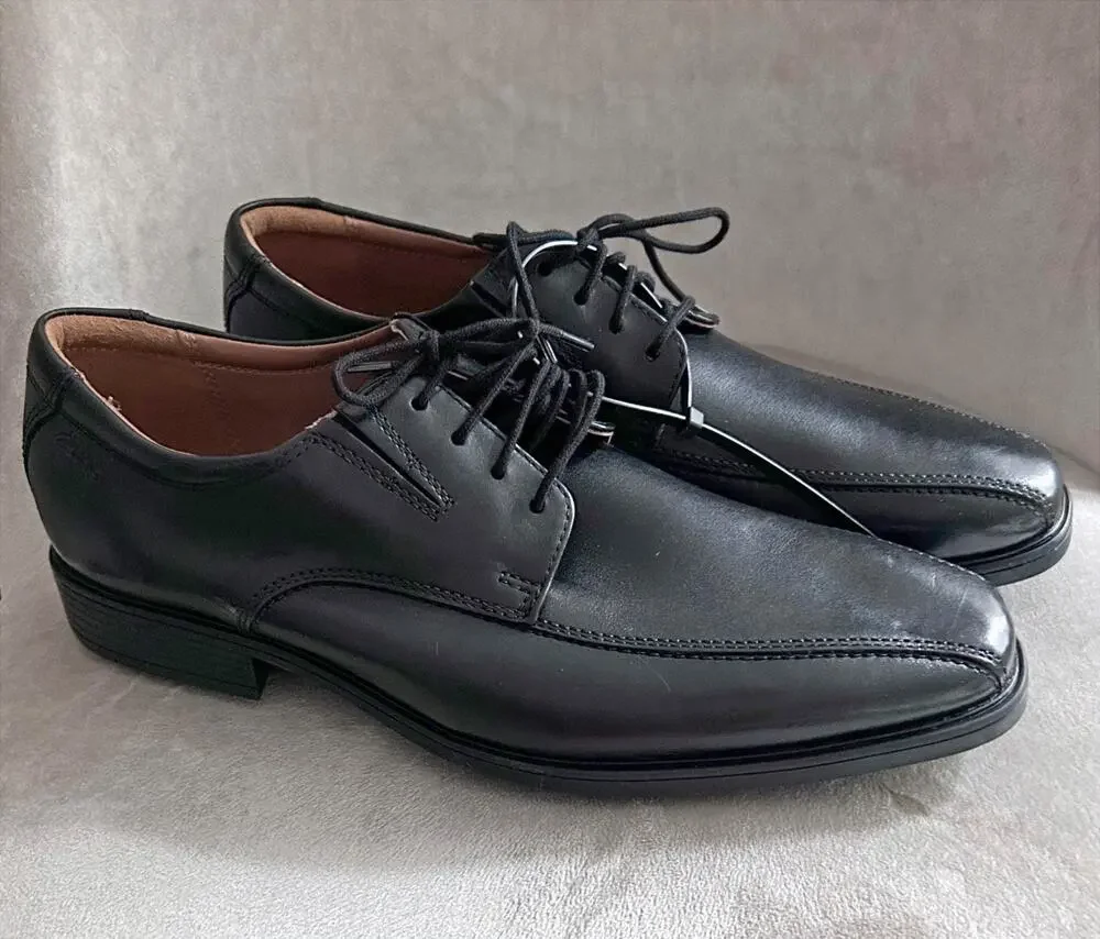 NEW! Clarks Mens Tilden Walk Black Leather Lace Up Comfort Oxford Shoe Size 10W